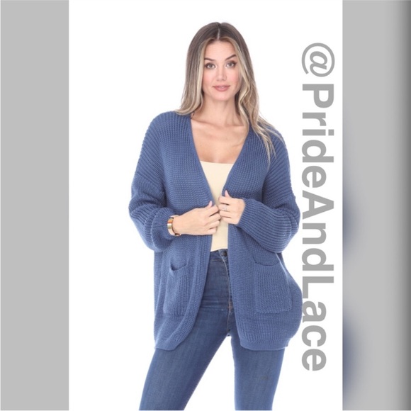 LAST 2️⃣ BLUE DOUBLE POCKET KNIT CARDIGAN - Picture 2 of 4